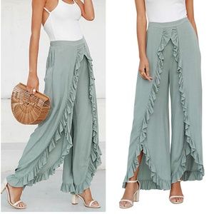 Boho Cascading Ruffles wide leg palazzo pants
